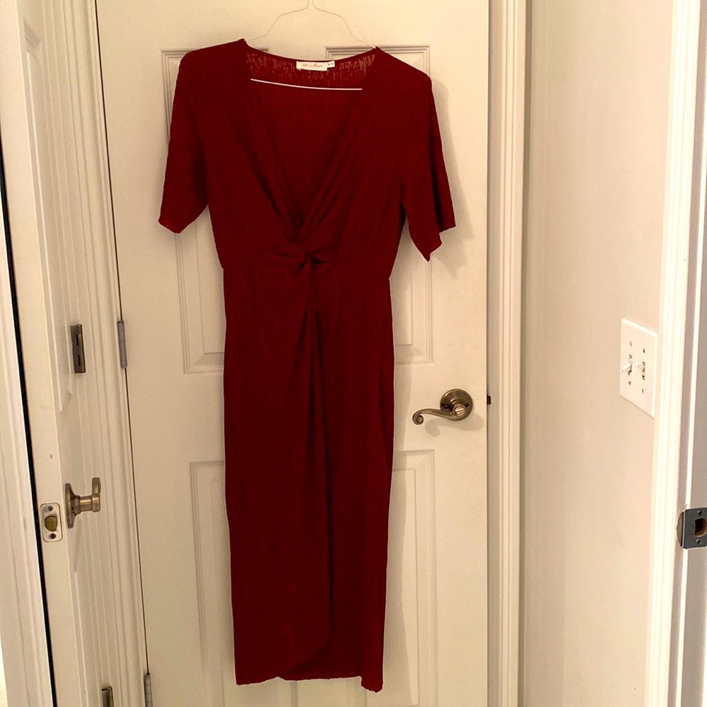All in favor knot front maroon mini dress